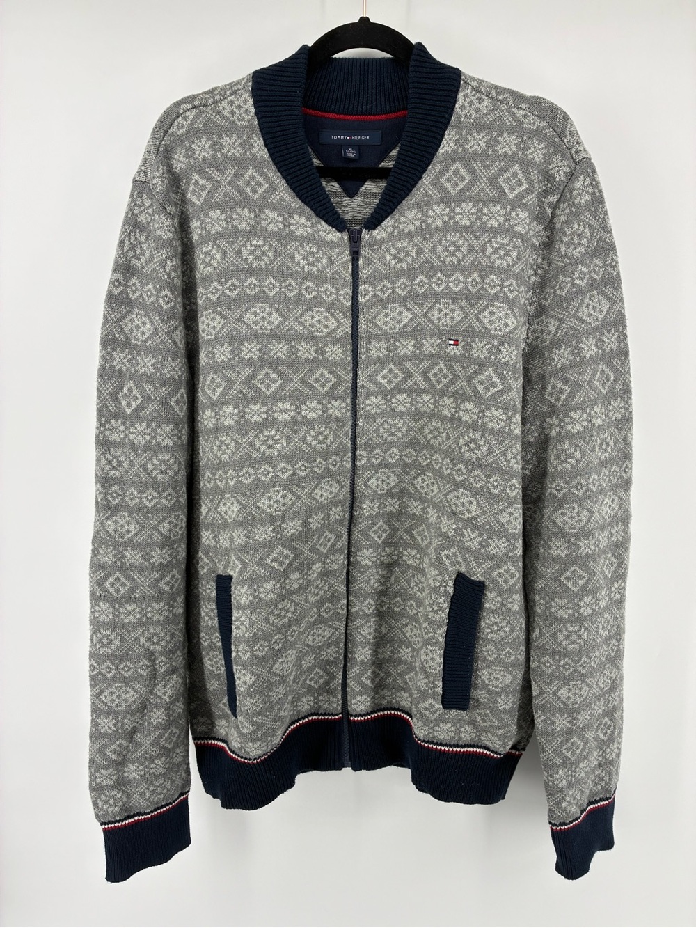 Tommy Hilfiger Gray Fair Isle Zip Cardigan Sweater